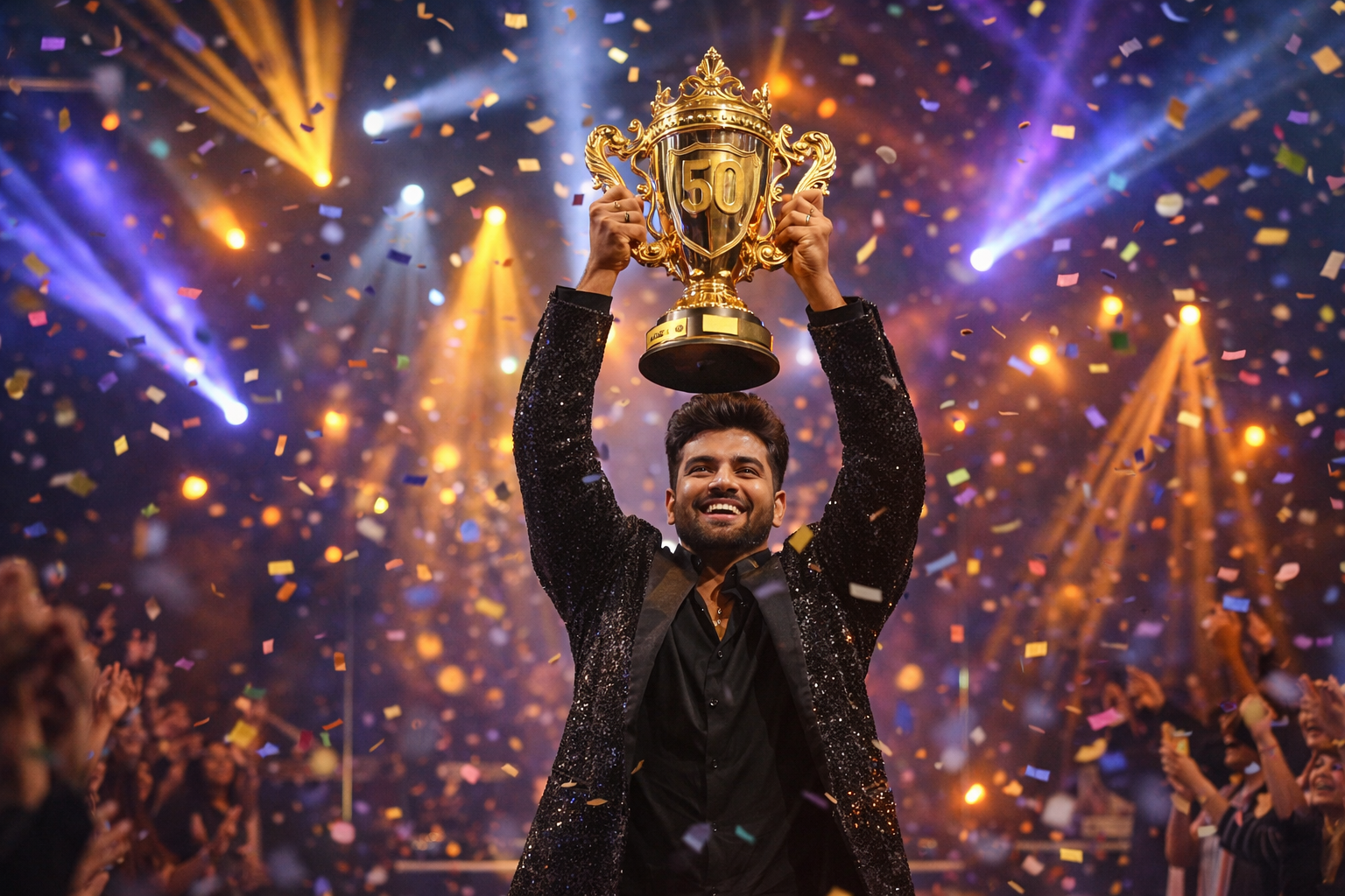 The 50 Reality Show Winner 2026 Shiv Thakare lifts trophy